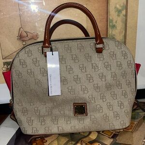 Dooney & Bourke Zip Zip Satchel Taupe Signature Monogram